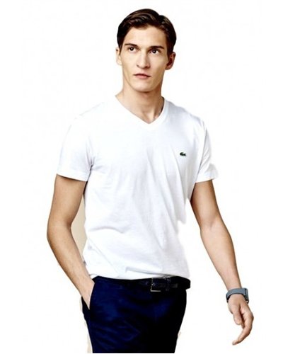 Lacoste Men's Pima Cotton V-Neck T-Shirt  White