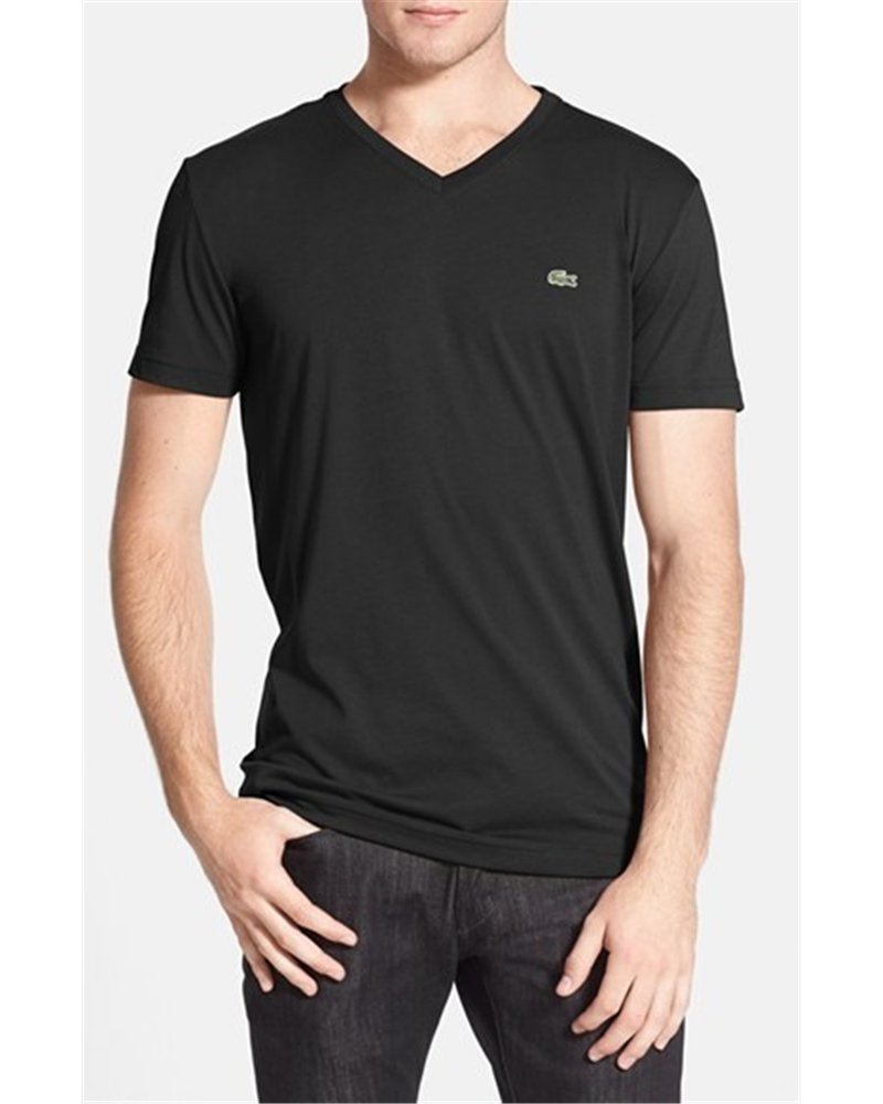 Lacoste Men's Pima Cotton V-Neck T-Shirt  Black
