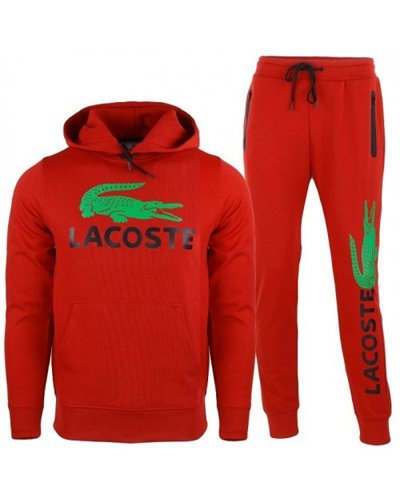 Lacoste Men’s Cotton Fleece Pullover Hoodie & Pants Set Red