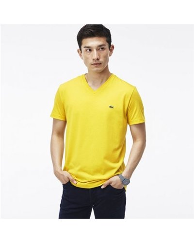 Lacoste Men's Pima Cotton V-Neck T-Shirt Yellow