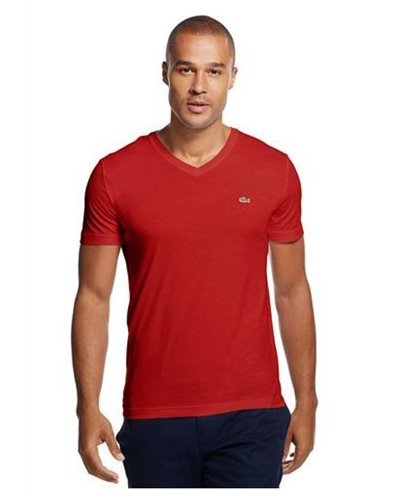 Lacoste Men's Pima Cotton V-Neck T-Shirt  Red