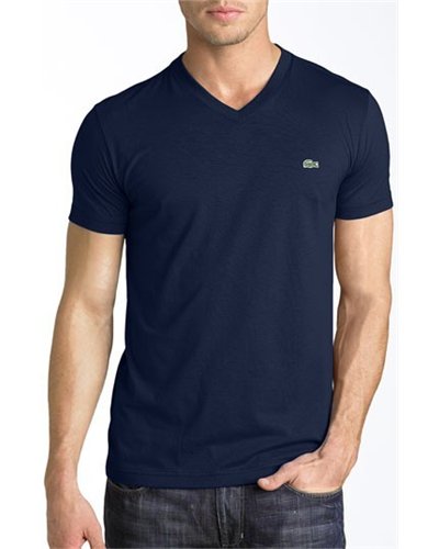 Lacoste Men's Pima Cotton V-Neck T-Shirt  Navy