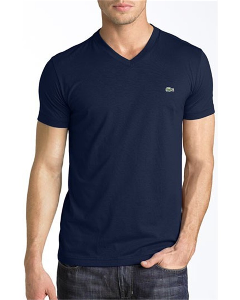 Lacoste Men's Pima Cotton V-Neck T-Shirt  Navy