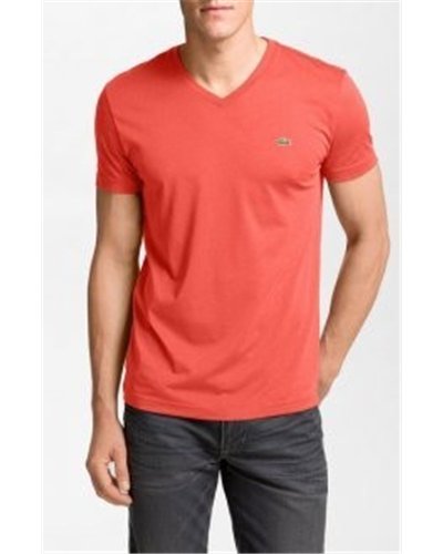 Lacoste Men's Pima Cotton V-Neck T-Shirt  Terocatta