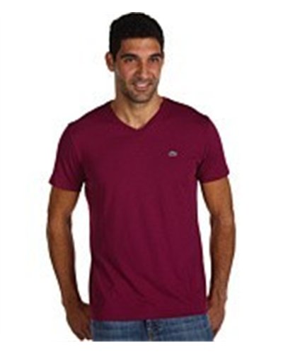 Lacoste Men's Pima Cotton V-Neck T-Shirt  Burgundy