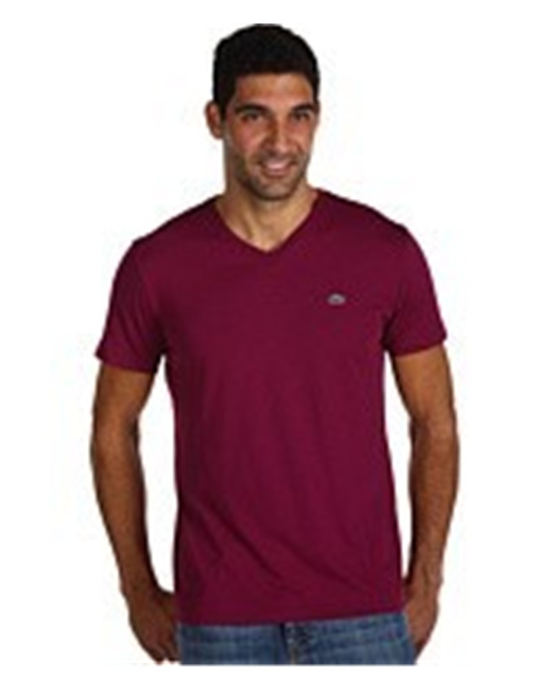Lacoste Men's Pima Cotton V-Neck T-Shirt  Burgundy