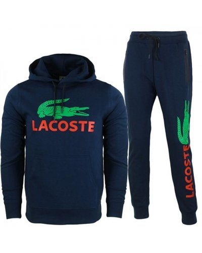 Lacoste Men’s Cotton Fleece Pullover Hoodie & Pants Set Navy