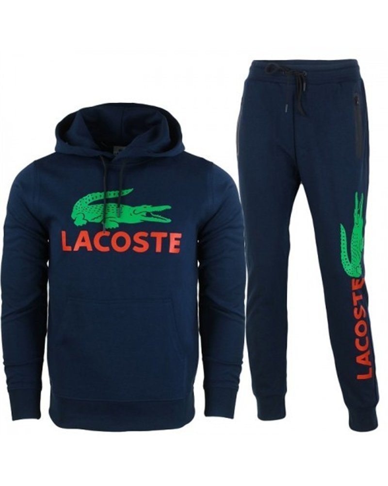 Lacoste Men’s Cotton Fleece Pullover Hoodie & Pants Set Navy