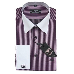 Armani Men's Striped White Collar Button Down Shirt