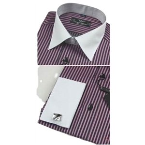 Armani Men's Striped White Collar Button Down Shirt