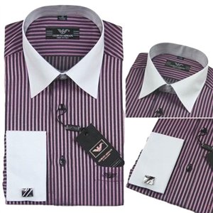 Armani Men's Striped White Collar Button Down Shirt