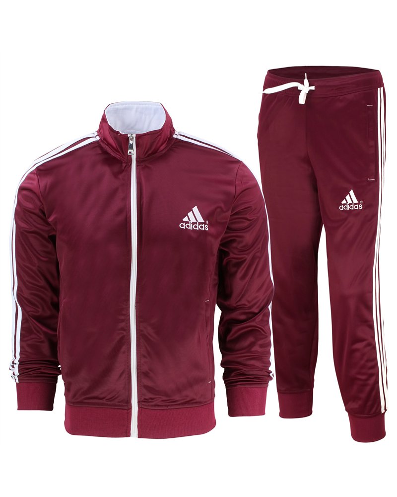 Adidas 3-Stripe Tricoat Track Set Jacket & Pants Burgundy