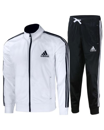 Adidas Two Tone 3-Stripe Tricoat Track Set Jacket & Pants Black/White