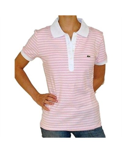 Lacoste Stripe Short Sleve Polo Shirt - Lite Pink/White