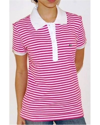 Lacoste Stripe Short Sleve Polo Shirt - Hot Pink/White