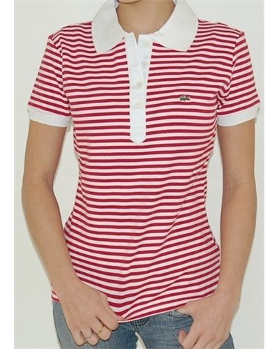 Lacoste Stripe Short Sleve Polo Shirt - Red/White