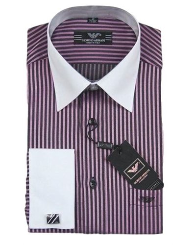 Armani Men's Striped White Collar Button Down Shirt