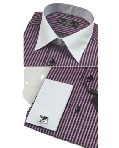 Armani Men's Striped White Collar Button Down Shirt
