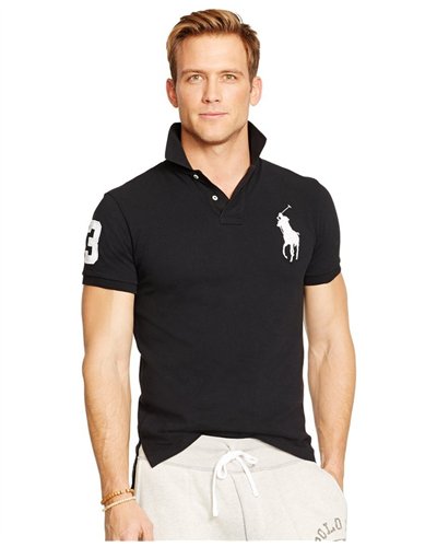 Polo Ralph Lauren Men's Custom-Fit Big Pony Mesh Polo Shirt - Black