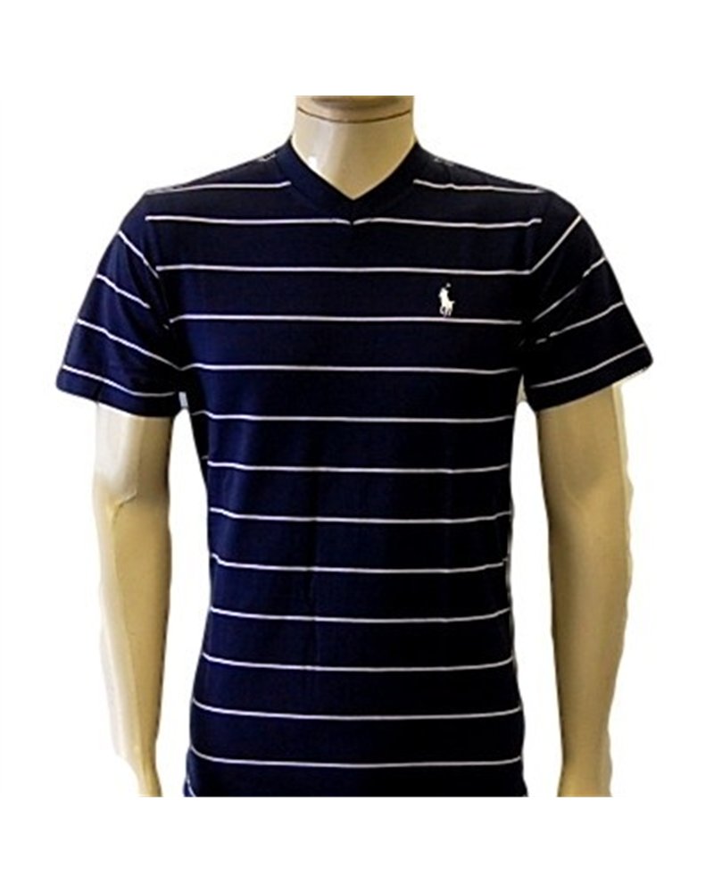 Ralph Lauren Stripe V Neck T Navy/white Stripe