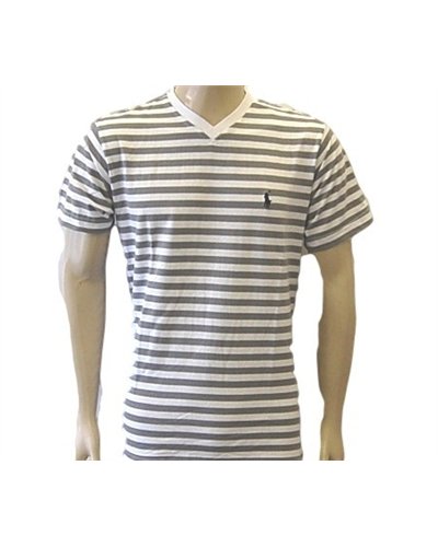 Ralph Lauren Stripe V Neck T White/Gray Stripe