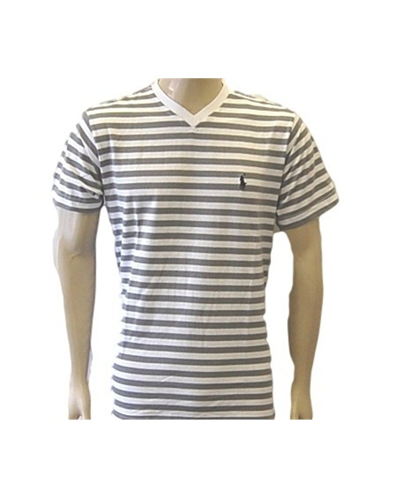 Ralph Lauren Stripe V Neck T White/Gray Stripe