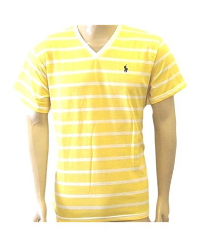 Ralph Lauren Men's Stripe V Neck T Shirt Yellow/White