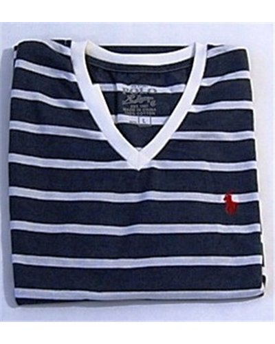 Ralph Lauren Stripe V Neck T Shirt Gray/White