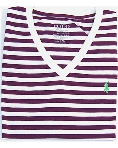 Ralph Lauren  Men's Stripe V Neck T Shirt Purple/White