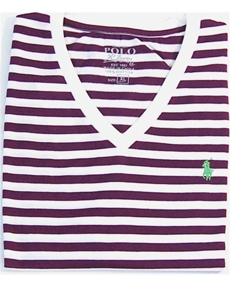 Ralph Lauren  Men's Stripe V Neck T Shirt Purple/White