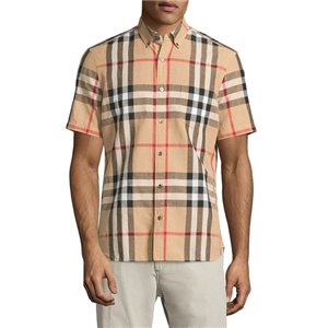 Burberry Men's Exploded Check Short-Sleeve Shirt, Camel