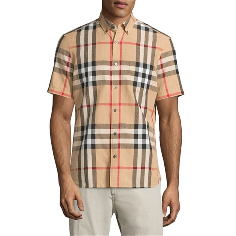 Burberry Men's Exploded Check Short-Sleeve Shirt, Camel