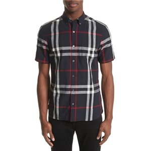 Burberry Men's Exploded Check Short-Sleeve Shirt Navy