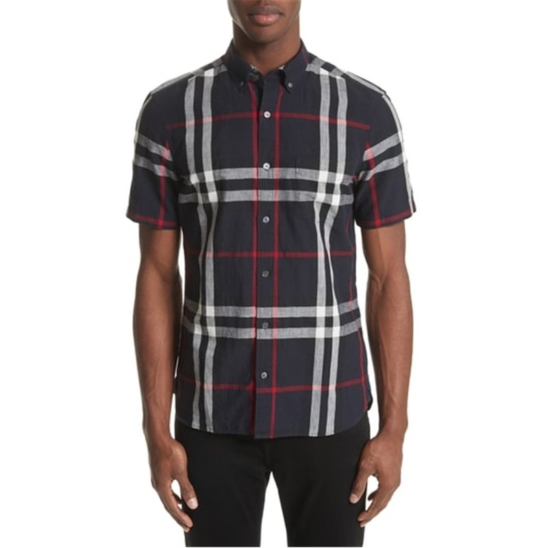 Burberry Men's Exploded Check Short-Sleeve Shirt Navy