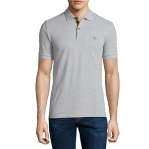 Burberry Check Placket Pique Cotton Polo Shirt Gray