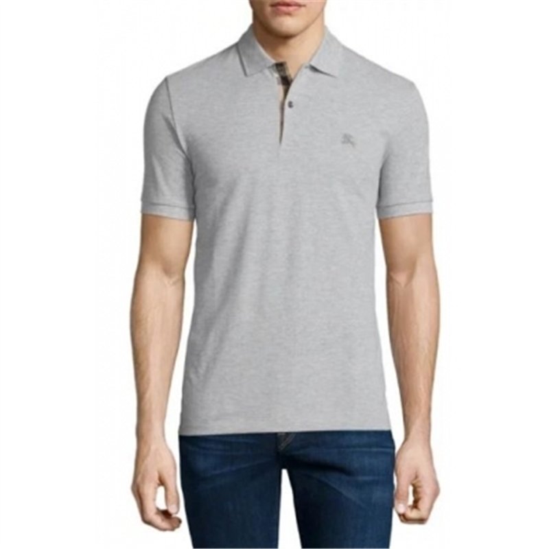 Burberry Check Placket Pique Cotton Polo Shirt Gray