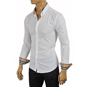 Burberry Britt Men's Long Sleeve Check Inner Collar  White