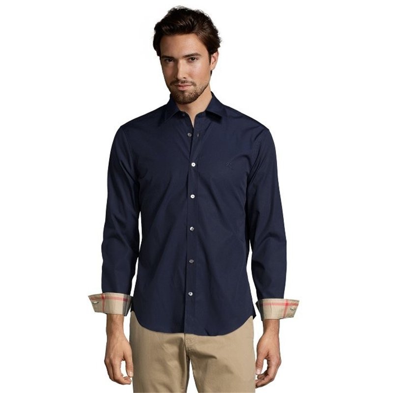 Burberry Britt Men's Long Sleeve  Check Inner Collar Navy
