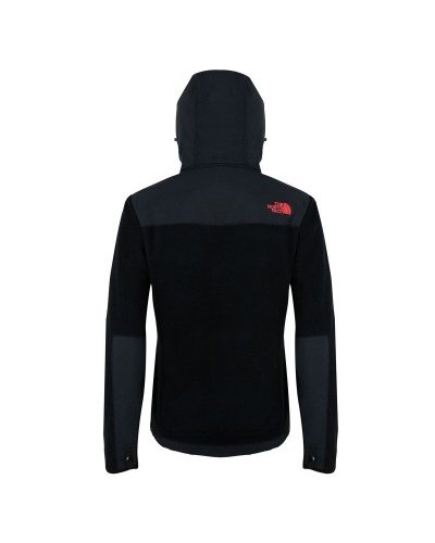 The North Face Women's Denali Hooded Fleece Jacket Black/Red Log Closeout