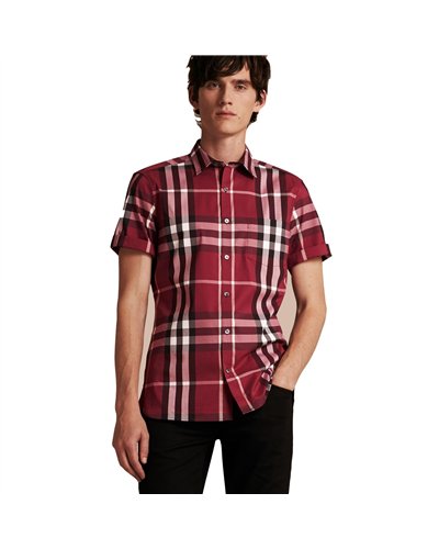 Burberry Men's  Exploded Check Short-Sleeve Shirt Red