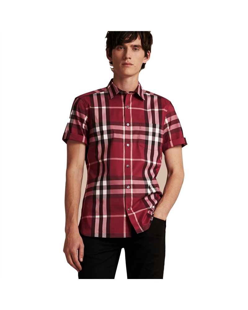 Burberry Men's  Exploded Check Short-Sleeve Shirt Red