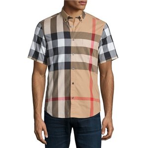 Burberry Men's Cotton  Check Button Down Short Sleeve Shirt