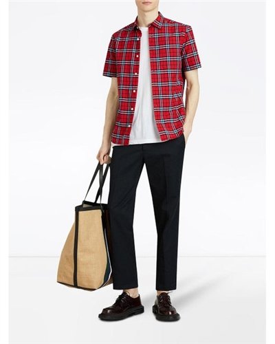 Burberry Men's  Exploded Check Short-Sleeve Shirt Red
