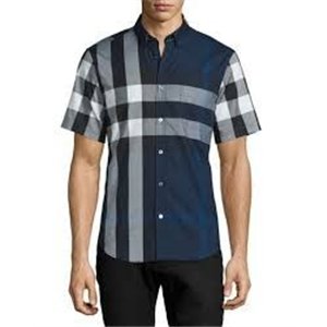 Burberry Men's Cotton  Check Button Down Short Sleeve Shirt