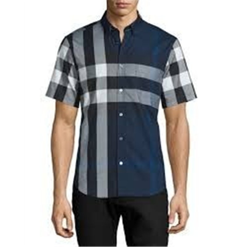 Burberry Men's Cotton  Check Button Down Short Sleeve Shirt