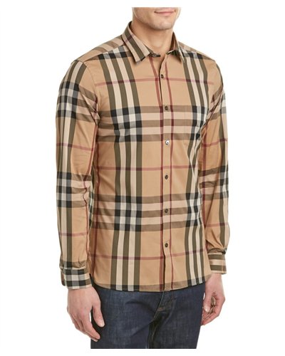 Burberry Brit Men's Long Sleeve Check Shirt Carmel