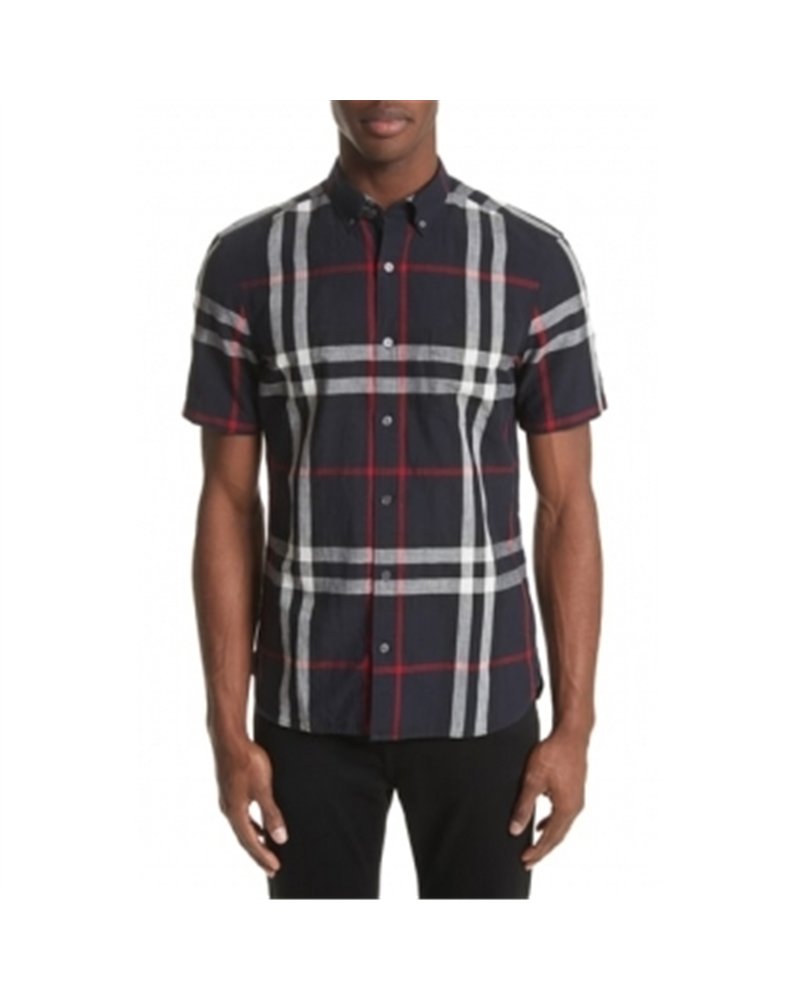 Burberry Men's Exploded Check Short-Sleeve Shirt Black