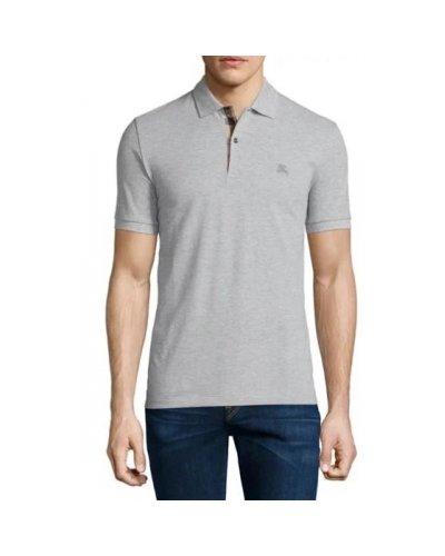 Burberry Check Placket Pique Cotton Polo Shirt Gray