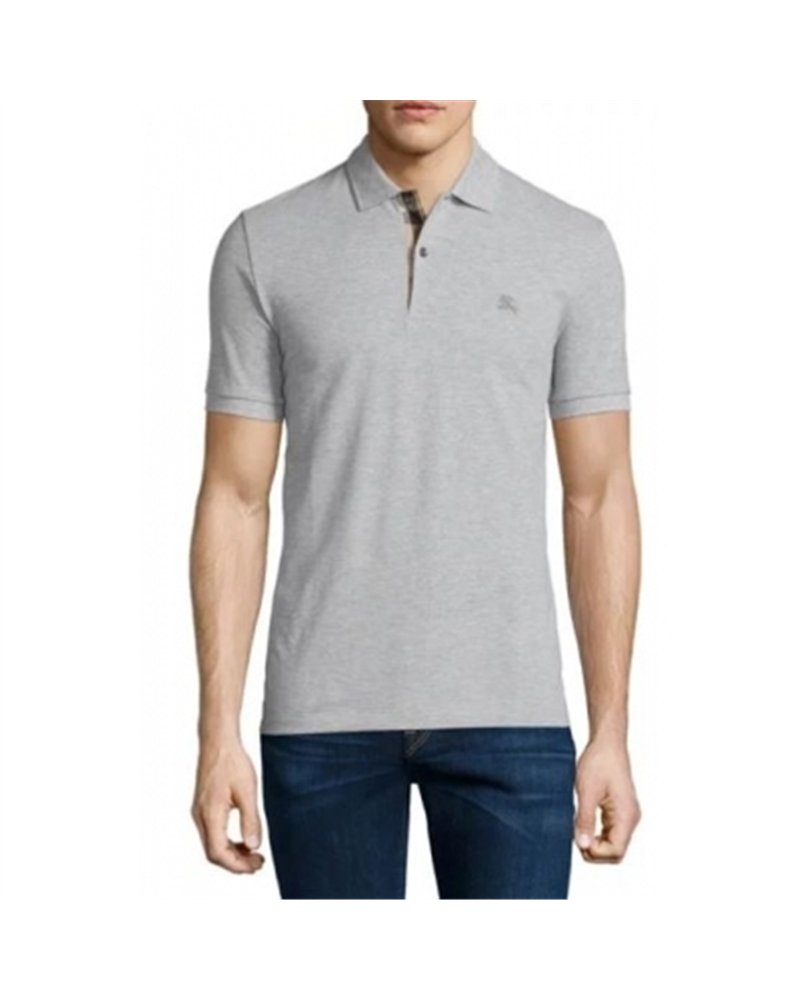 Burberry Check Placket Pique Cotton Polo Shirt Gray
