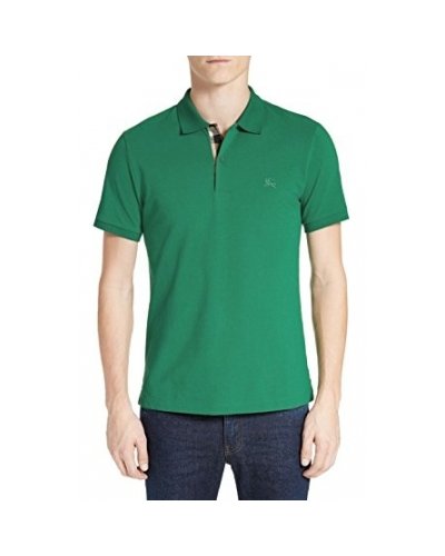 Burberry Check Placket Pique Cotton Polo Shirt Green
